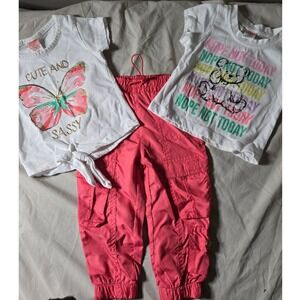 Real Love Baby Girls 18M 3pc Set Butterfly Nope Not Today Shirts Pink Cargo Pant
